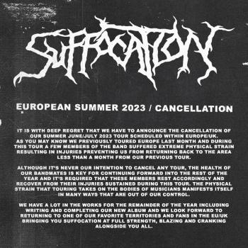 Suffocation annuleert Europese tournee